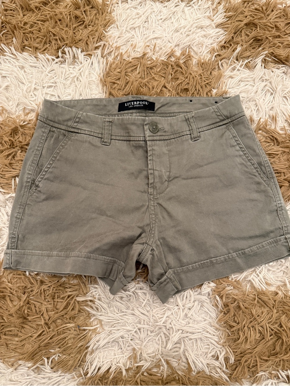 Liverpool Olive Green Mid-Rise Cotton Shorts